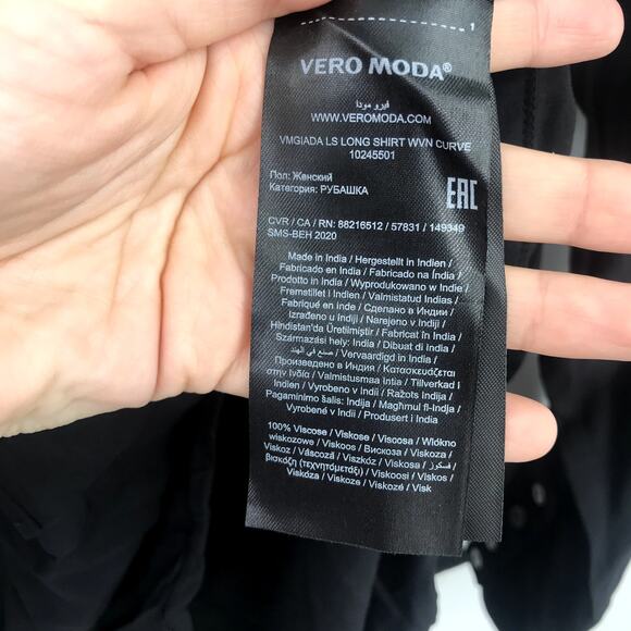Vero Moda Giada Long Shirt Plus 16 Button Front Long Sleeve Tunic Black NWT - Picture 7 of 12
